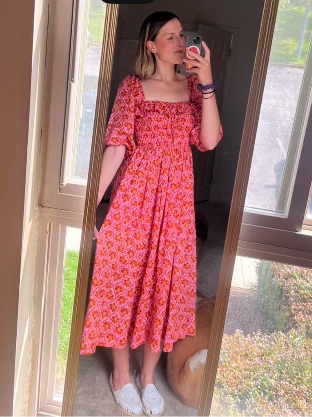 Free People Pink Floral Smocked Midi Dress